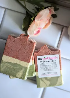 Watermelon Goat Milk Soap-5 oz- Rose and Green Clay-Watery Melon & Freesia Natural Fragrance