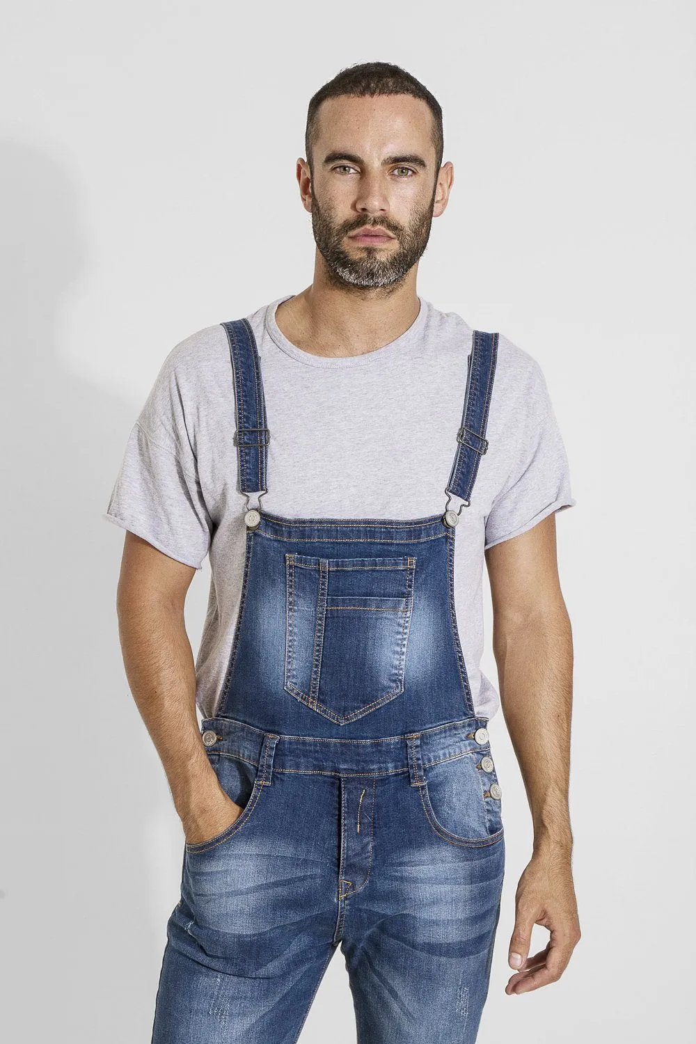 WHITEFIELD Mens Slim fit Denim Dungarees - Blue