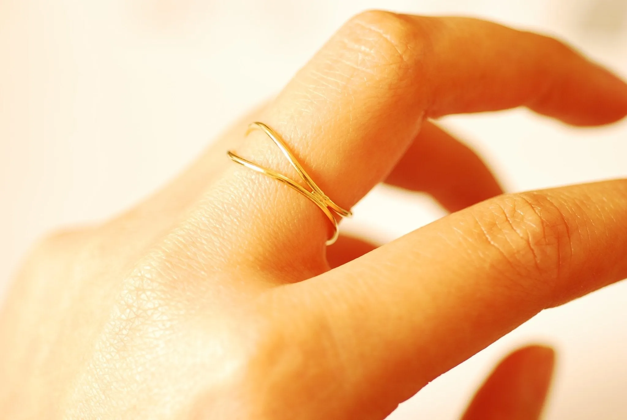 Wholesale 14k Gold Filled Wave Ring - Gold Filled two ring band minimalist double band wrap ring stacking ring parallel bar ring cross ring [28]