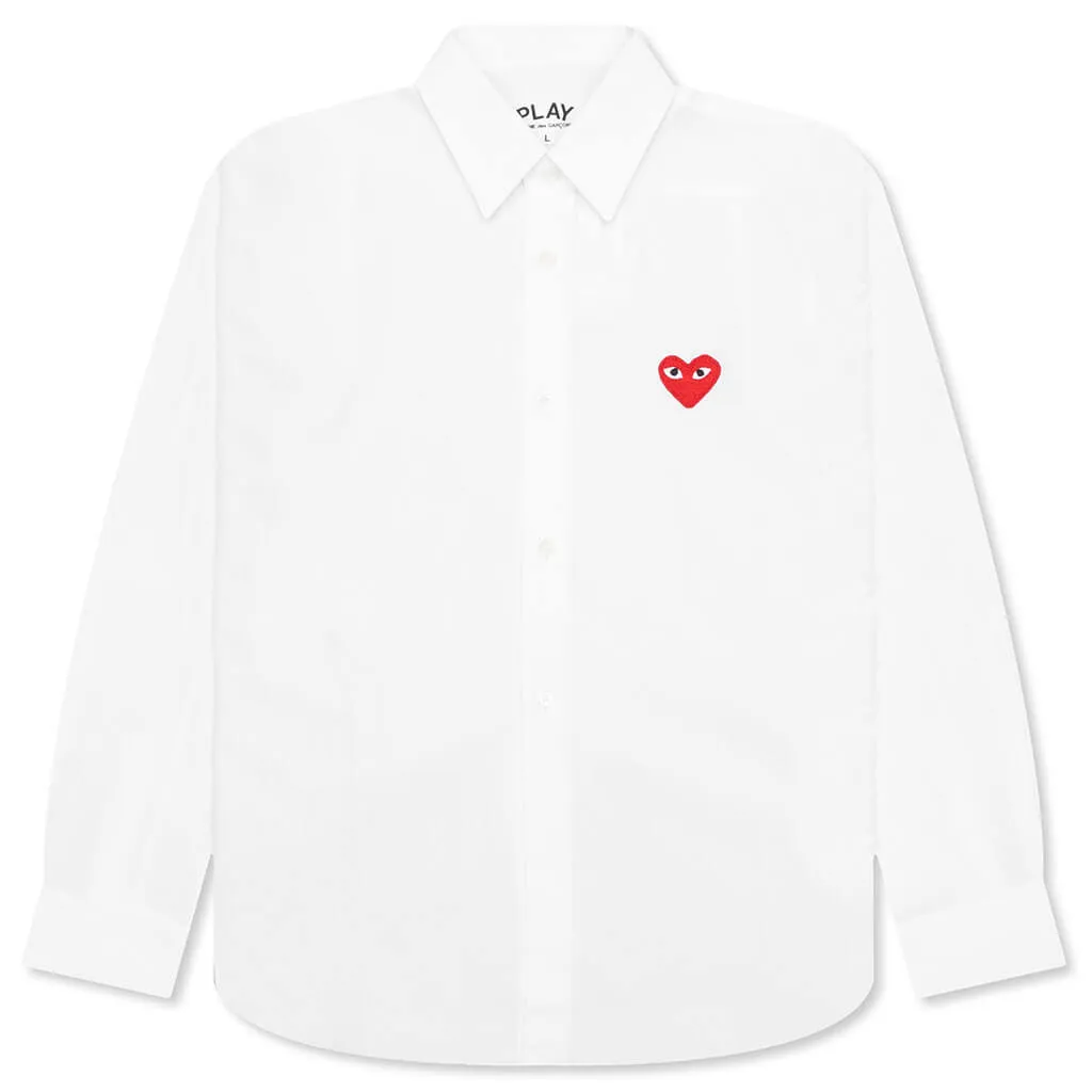 Women's Red Heart Button Up - White