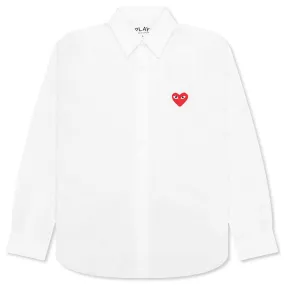 Women's Red Heart Button Up - White